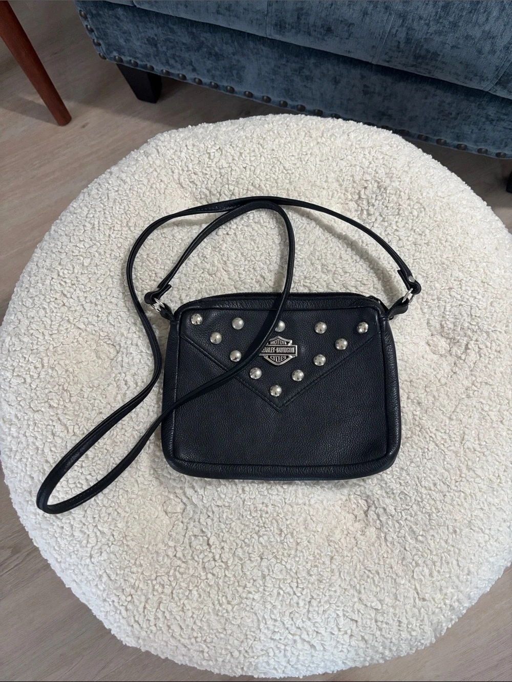 HARLEY DAVIDSON HD CROSSBODY LEATHER PURSE BLACK STUDDED SMALL